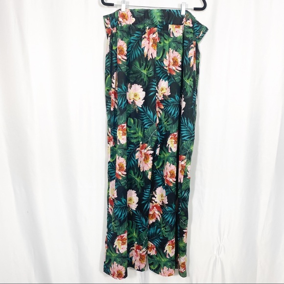SRV X Fashion To Figure Juana Tie Front Wide Leg Flowy Pants: Tropical Floral - Picture 4 of 12
